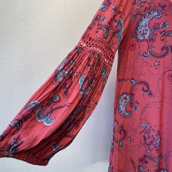 Free People Tunic Top Womens Size M Red Paisley Print Just The Two Of Us Western - Picture 4 of 9